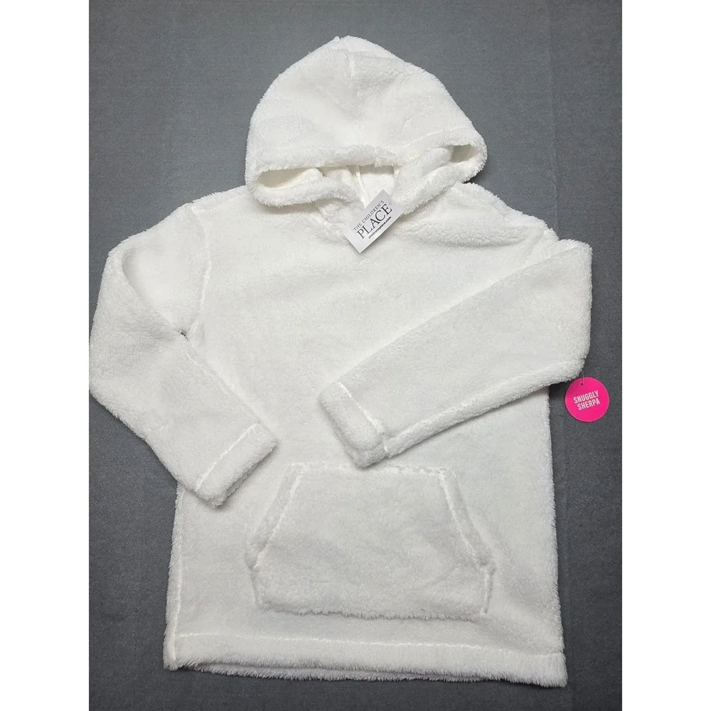 The Children's Place Kids White Sherpa Fleece Pullover Hoodie Size 5/6 NEW